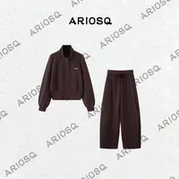 艾家套装朗姆棕卫衣秋裤束脚裤哈伦裤运动裤休闲裤拉链-AR104128