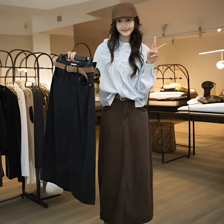 【闵笑一】晚柠 秋季新品半身裙时尚百搭气质休闲显瘦遮胯女长裙