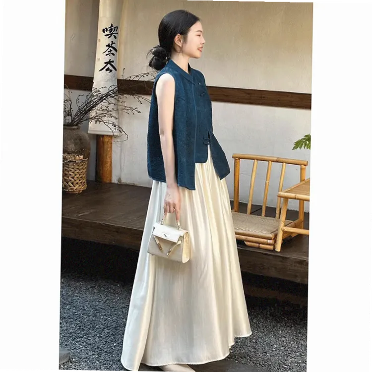 显瘦两件套百搭 夏装时尚套装气质女神范感醋酸缎面上衣连衣裙