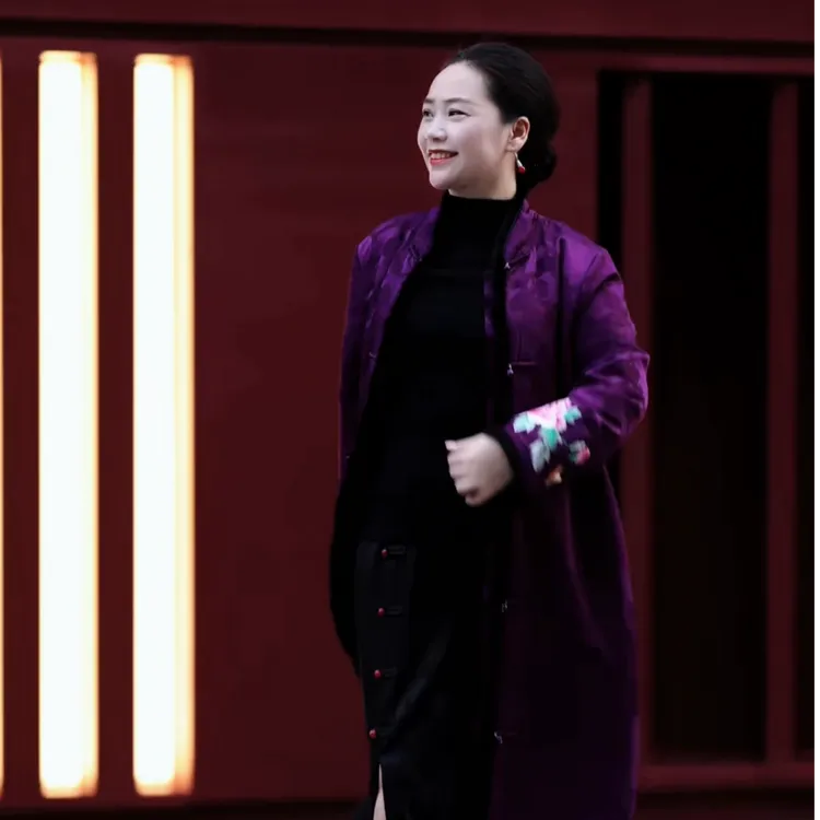 美爱《幸福牡丹》冬季新款中长款真丝提花高级感国风大衣W448外套