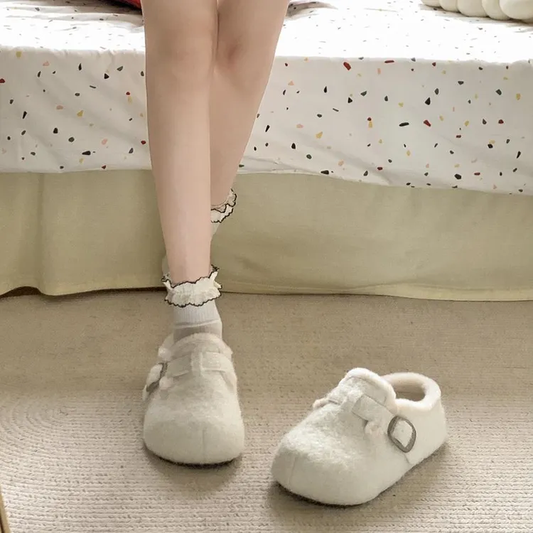 南在南方白色包头平底毛毛拖鞋女2025新款冬季外穿加绒保暖勃肯鞋