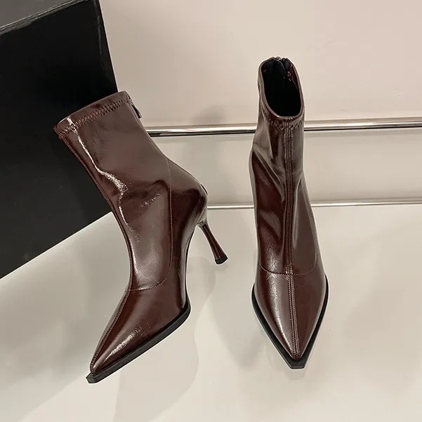 广州女款秋冬加绒裸靴细跟尖头瘦瘦靴气质时尚百搭显瘦网红短靴 