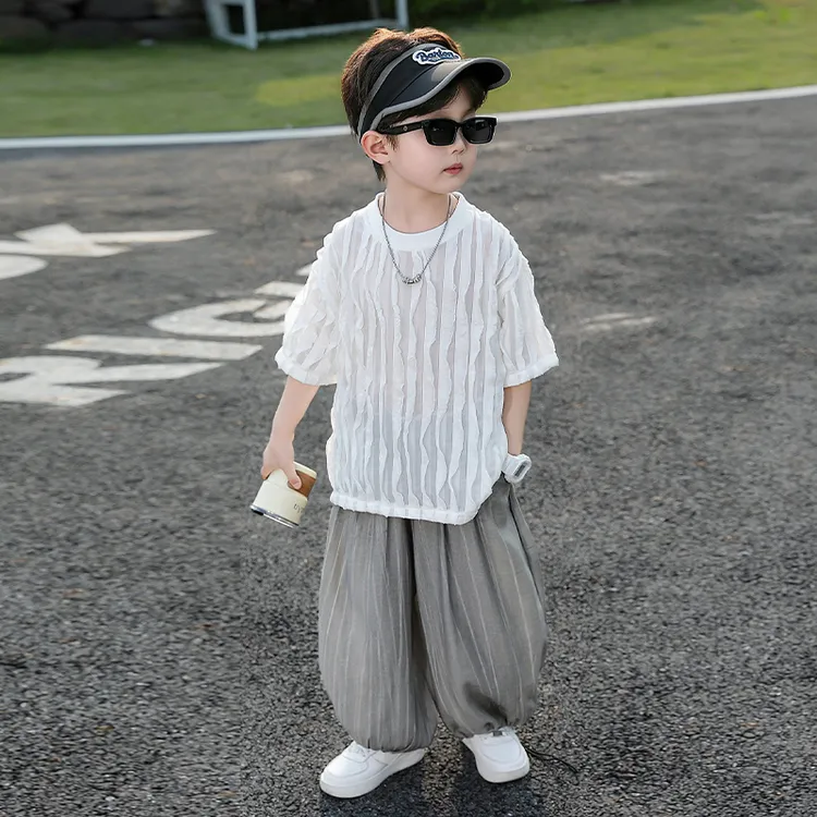 男童套装夏薄款时尚帅气儿童衣服2025新款男宝宝短袖防蚊裤两件套