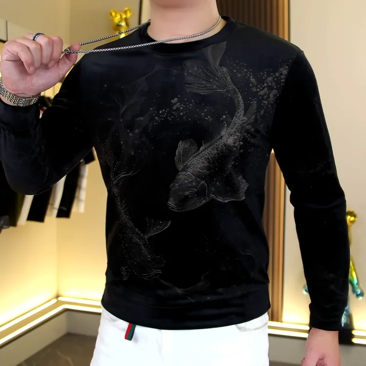 【阿东男装】2142男士高品质时尚潮流休闲百搭印花丝绒长袖卫衣