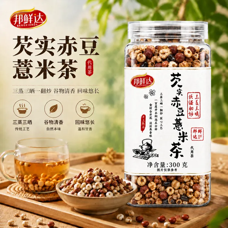 芡实赤豆薏米茶三伏天免煮泡水三蒸三晒手工熟茶颗粒完整