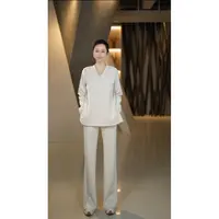 溏朵记2025春新款高级感空气棉V领休闲百搭气质长袖套装88166