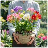 香雪兰花球盆栽重瓣种小苍兰带芽种根带花苞混色盆栽四季开花鲜花