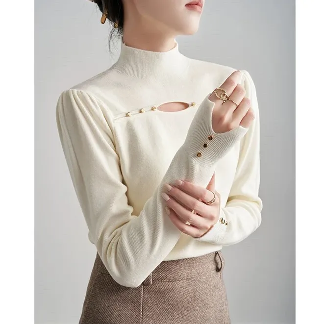 半高领毛衣女秋冬2025新款设计感毛衣针织打底衫女内搭上衣T373