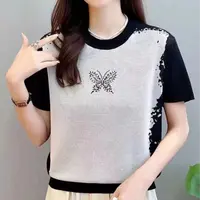 【轻奢黑蝴蝶】夏季短袖上衣洋气针织衫体恤衫减龄时尚气质