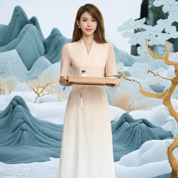 中国风茶艺服女美容养生采耳工作服足浴店足疗技师服改良禅服秋冬