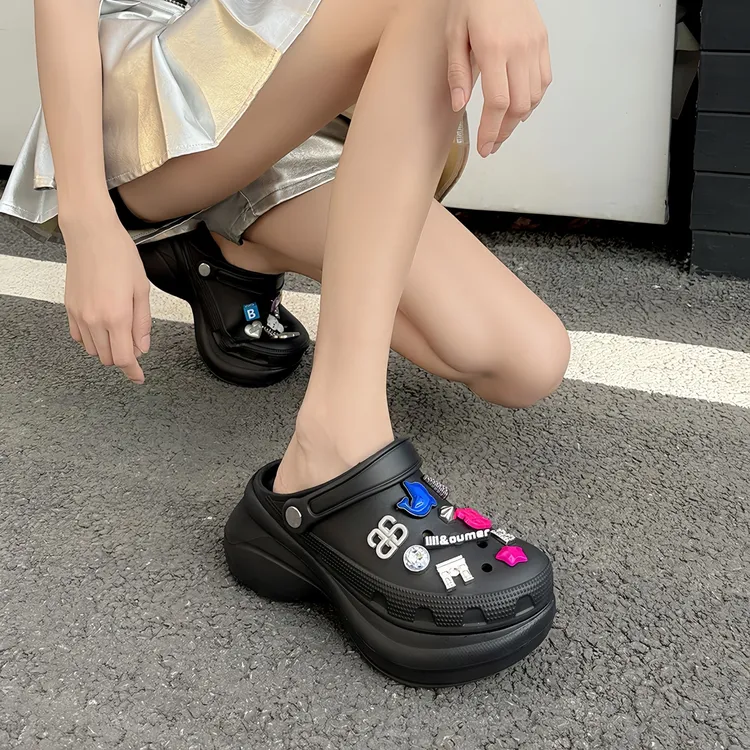 【限定款】巴黎家小鲨鱼泡芙洞洞鞋增高8厘米厚底包头拖鞋女凉鞋