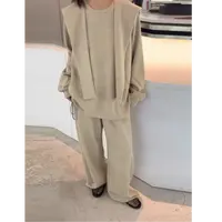 D6133极简慵懒风休闲时尚套装女秋季宽松卫衣+披肩+阔腿裤三件套