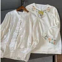 【倩兮】百搭中式长袖圆领衬衫 衬衣重工新中式秋季打底衫女中国风
