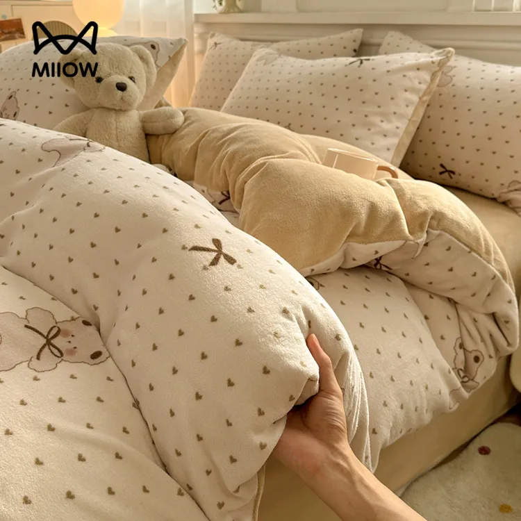 猫人冬季加厚牛奶绒四件套2025新款珊瑚绒床单被罩三件套床上用品