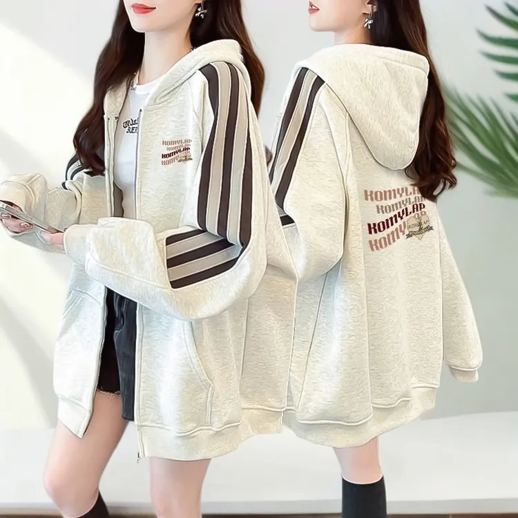 韩版大码纯棉显瘦连帽开衫卫衣女春秋款薄款外穿休闲百搭上衣外套