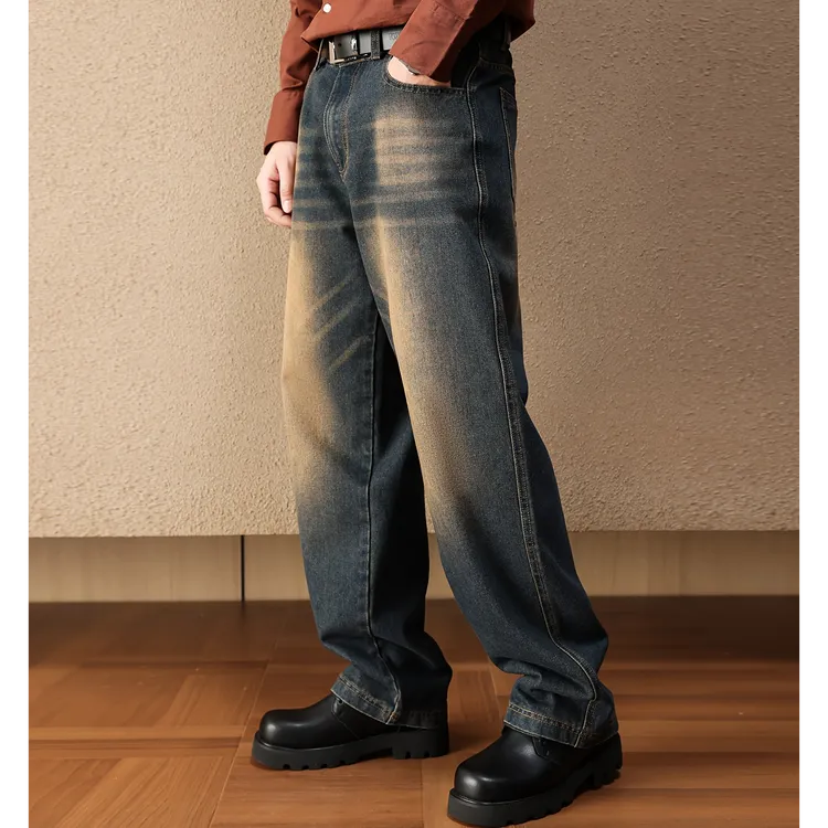 美式秋冬复古水洗做旧百搭牛仔裤宽松直筒潮流休闲长牛仔裤