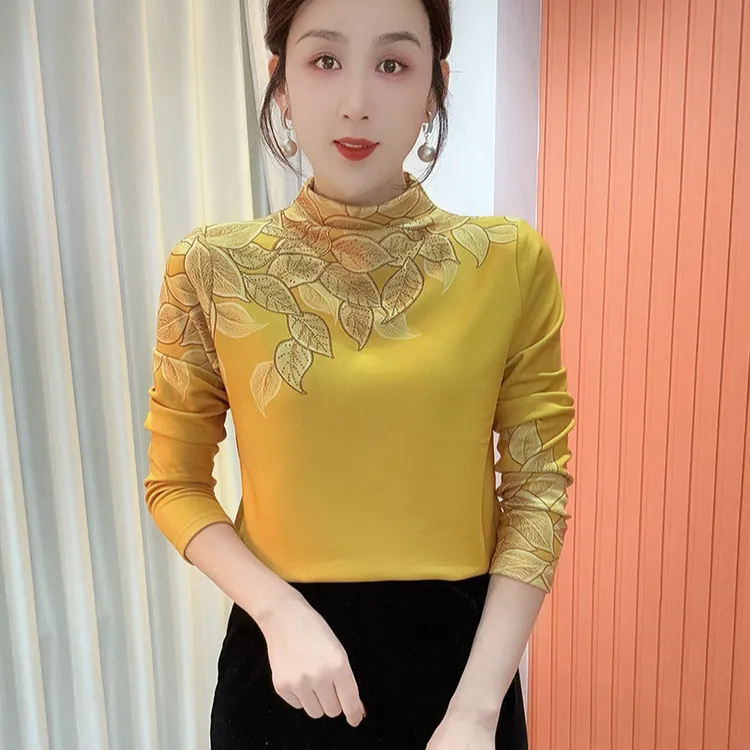 2025冬季新款半高领印花气质百搭长袖减龄加绒打底衫上衣女797