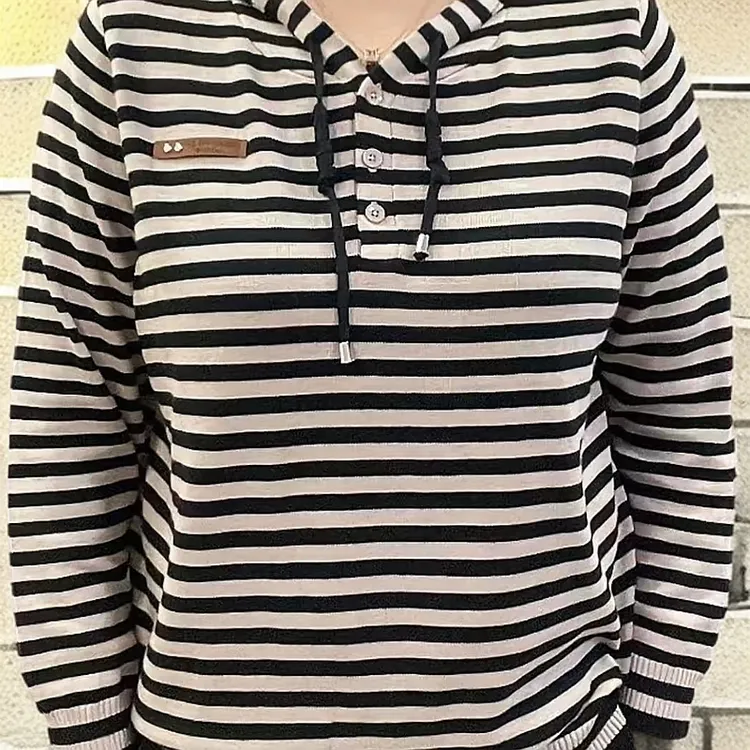 精梳棉条纹时尚中老年女装带帽春秋季女士帽衫休闲外套韩版