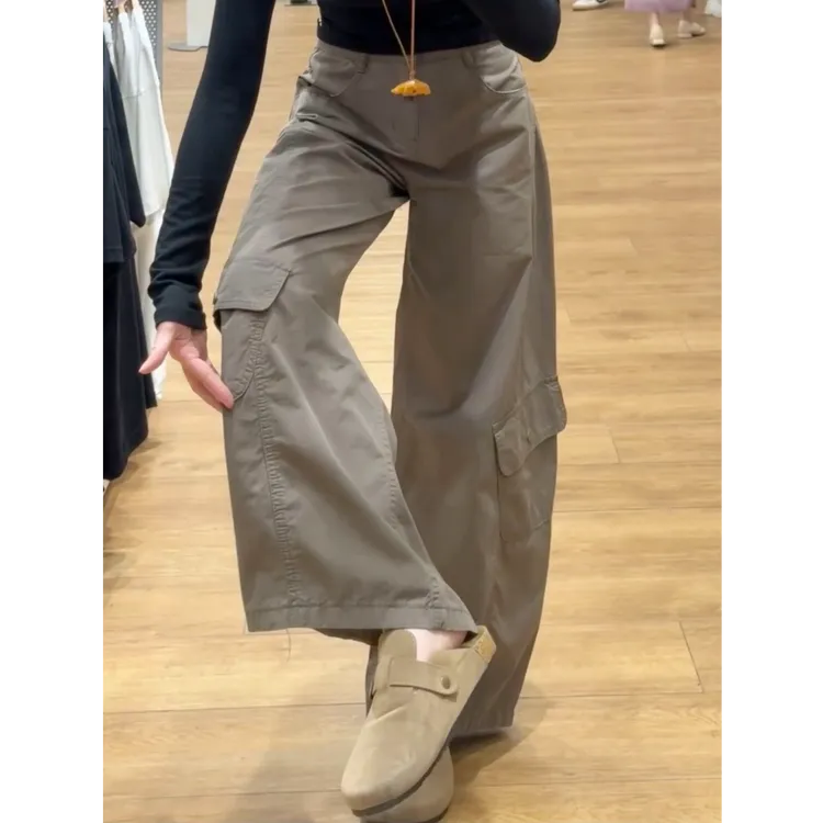 美式复古阔腿弯刀牛仔裤女秋季新款设计感高腰宽松直筒休闲工装裤