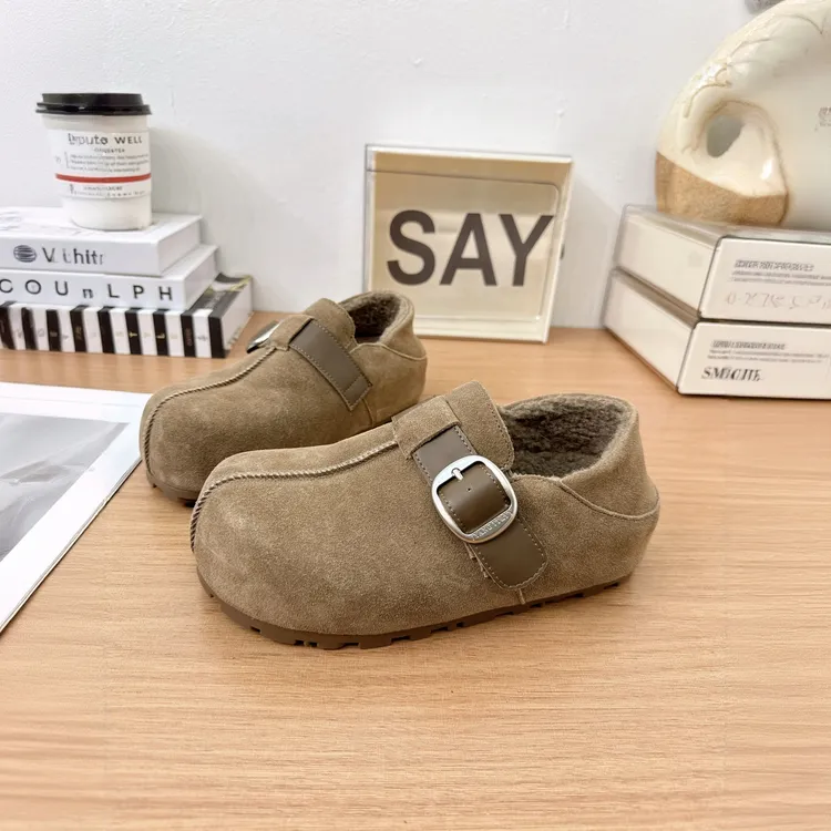 磨砂真皮厚底增高大头勃肯鞋女2025年秋冬新款复古两穿加绒穆勒鞋