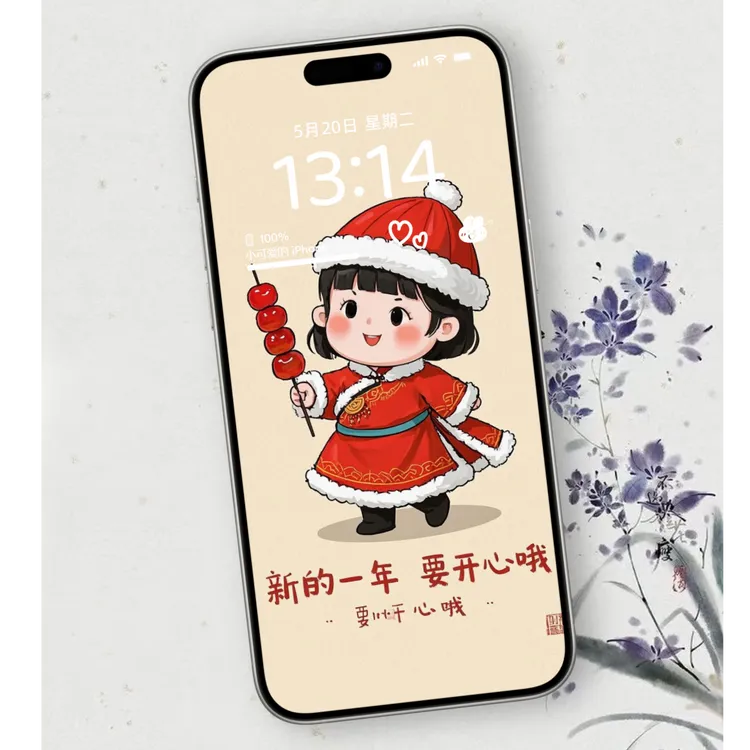 原创壁纸80可爱女孩漫画风格超级开心祝愿新的一年要开心安卓苹果
