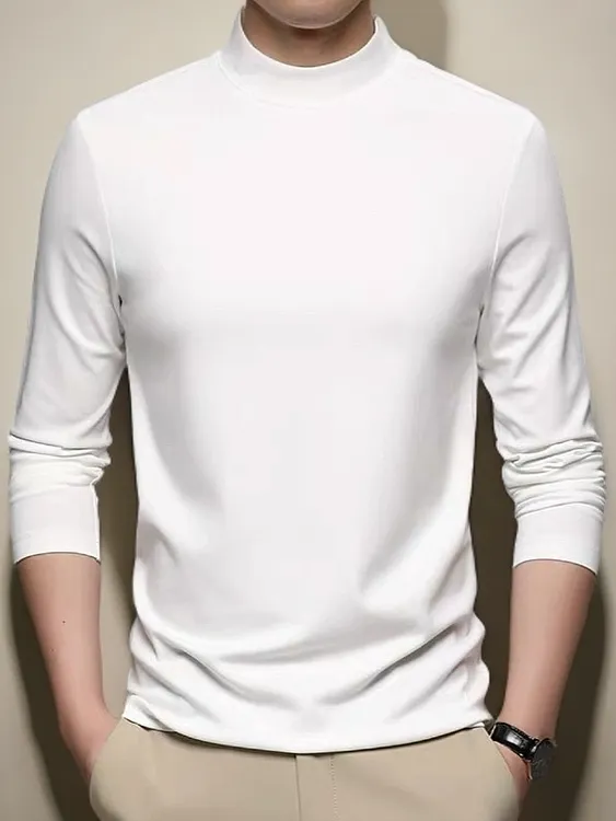 400克重磅半高领打底衫冬季保暖修身中领长袖T恤男-男士男款7801