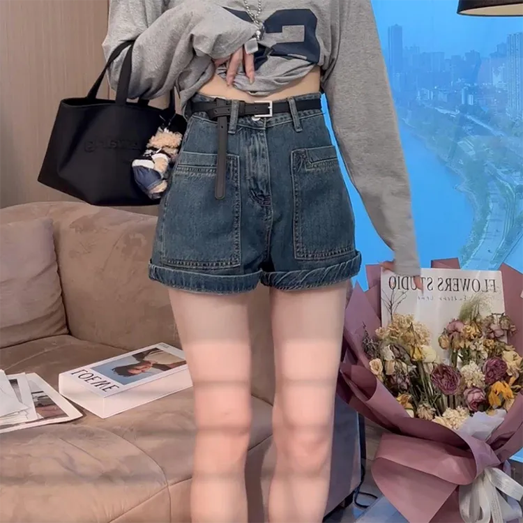 复古港风短裤牛仔裤女士2025夏季新款时尚显瘦休闲裤百搭高腰裤子