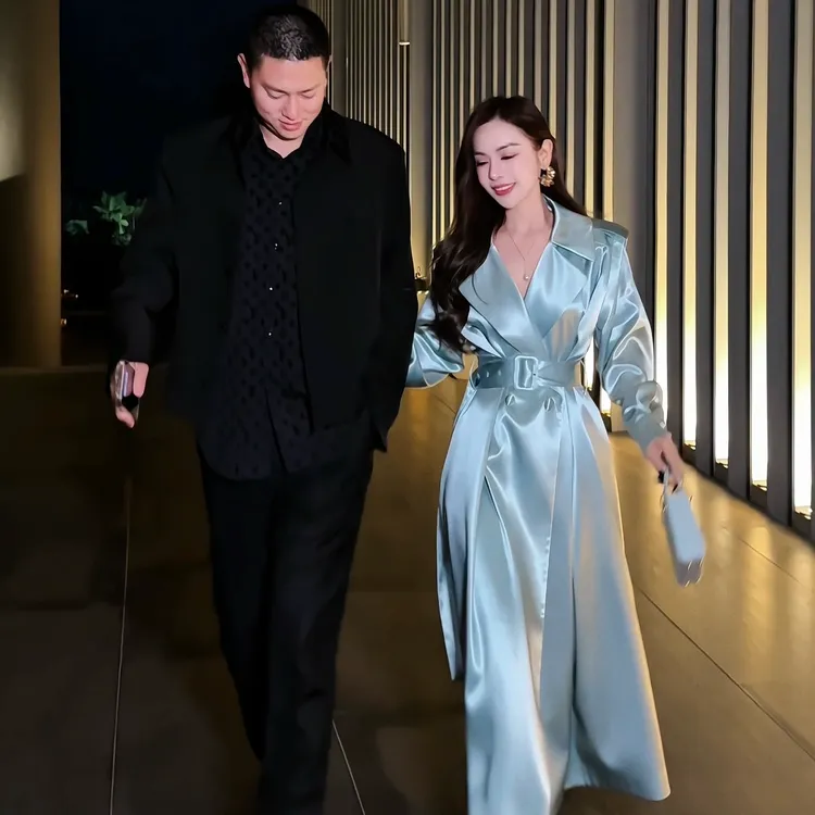 【现货秒发】DY30春季轻奢时尚显瘦气质设计师醋酸风衣外套 长款