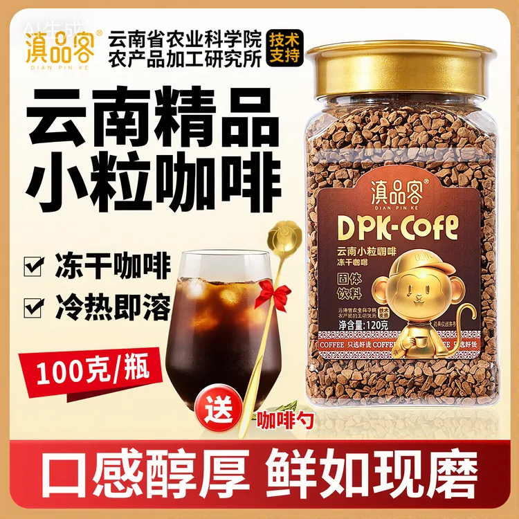 农科院滇品客云南冻干咖啡美式速溶纯黑咖啡小粒咖啡阿拉比卡咖啡