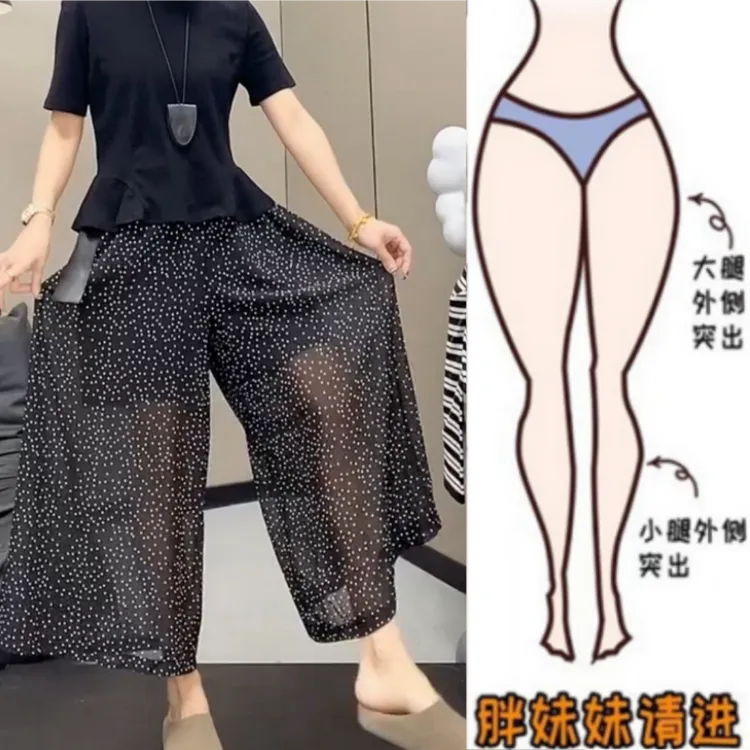 格洛森女装胖妹妹夏季薄款梨型身材休闲裤高腰显瘦波点八分阔腿裤
