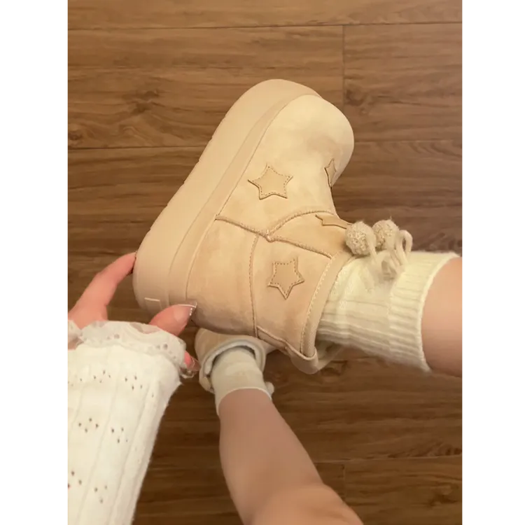 复古防滑增高厚底雪地靴女款2025新款冬季加绒加厚保暖软底棉鞋子