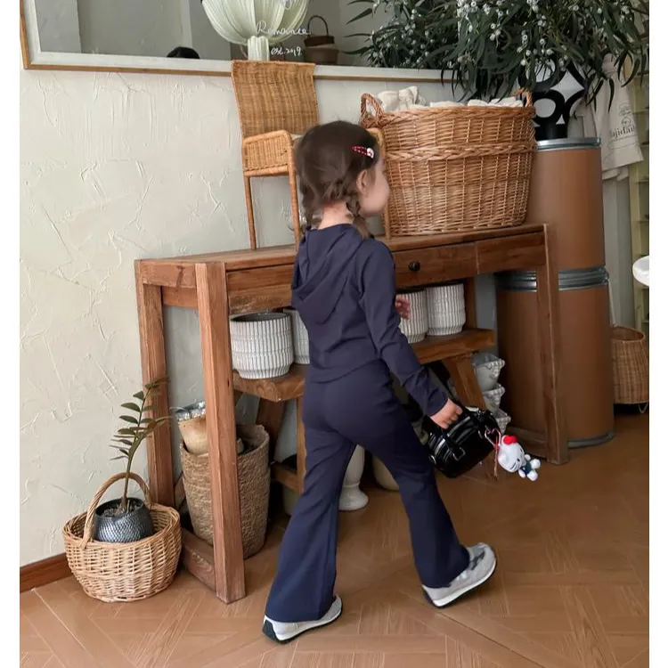 2025春季新款韩版女童时尚百搭连帽外套洋气喇叭裤运动宝宝套装潮