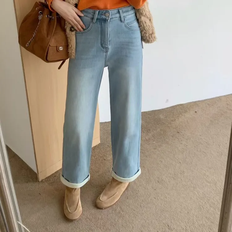 【BLB.板老板专属】小个子/直筒韩版休闲加绒保暖秋冬牛仔裤