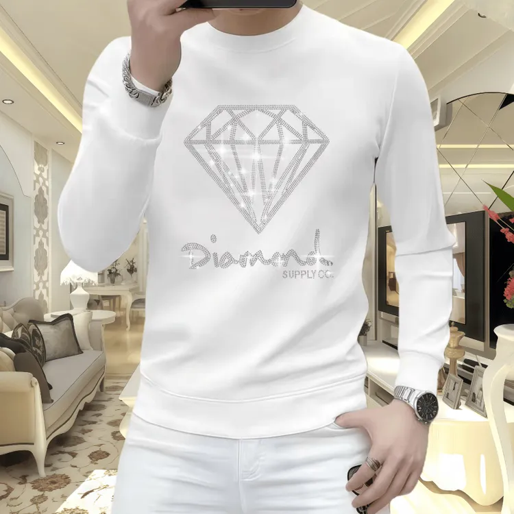 潮流男士卫衣时尚休闲修身圆领上衣长袖新款烫钻秋冬套头卫衣外套