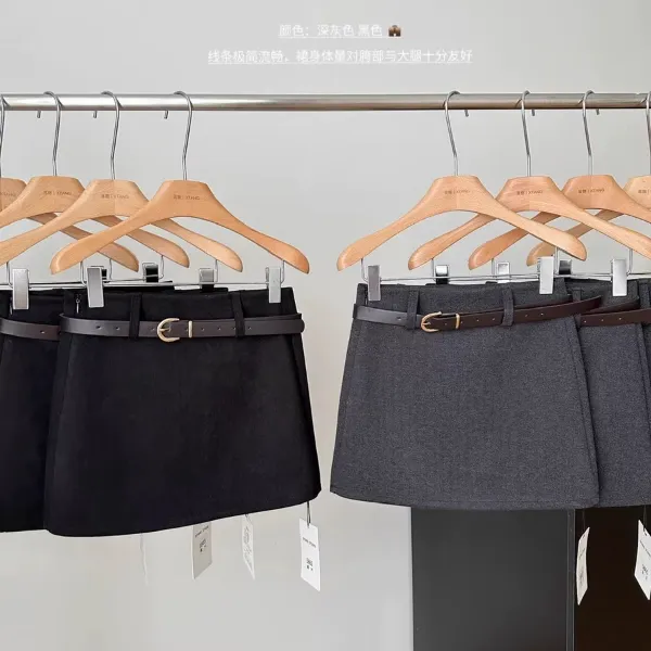 灰色毛呢半身裙女新款高腰显瘦磨毛西装a字短裙配腰带25秋冬百搭