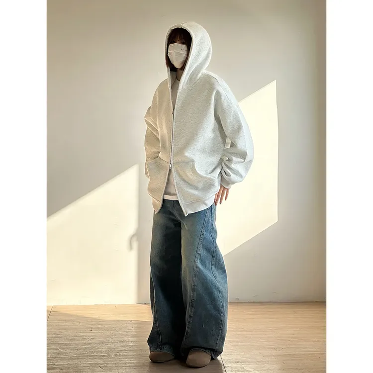 美式基础款420g双拉链开衫卫衣情侣宽松连帽春秋运动休闲百搭潮流