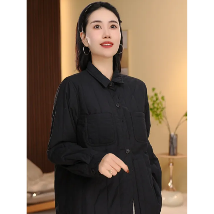 BEIJU 2025冬季新款翻领简约棉衣百搭日常宽松长袖衬衣外套女8523