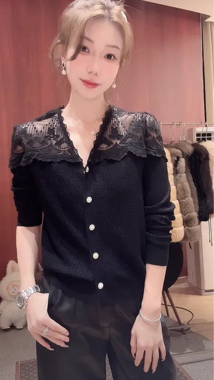 DEDM•STUDIO/气质小众设计款显瘦蕾丝V领针织开衫2508ZZS/992581