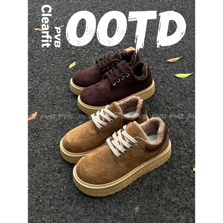 PVB*25FW“Q版德比”秋冬加绒保暖翘头板鞋 男款厚底增高马丁德比鞋