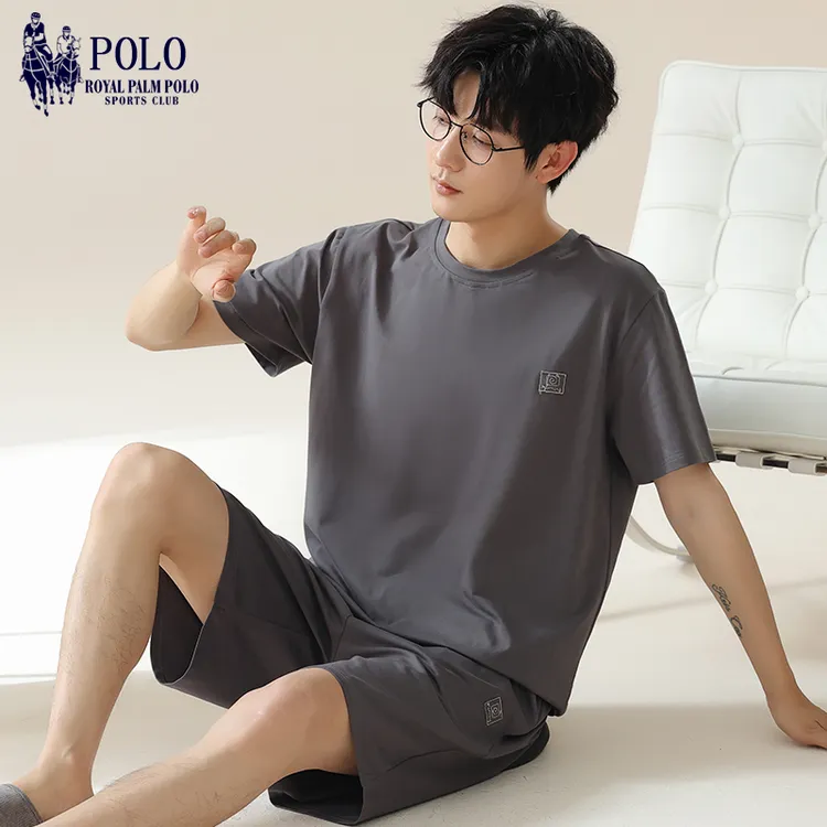 夏天莫代尔男士睡衣男款夏季凉感宽松简约薄款短袖短裤可外出套装