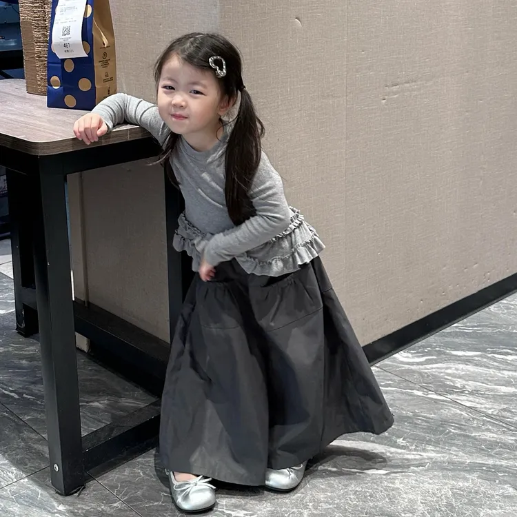 《现货》女童2025早秋新款韩版休闲纯色洋气花边T恤气球裤套装