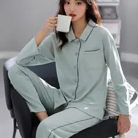 极简风韩风撞色丁小翻领长袖长裤睡衣套装810798