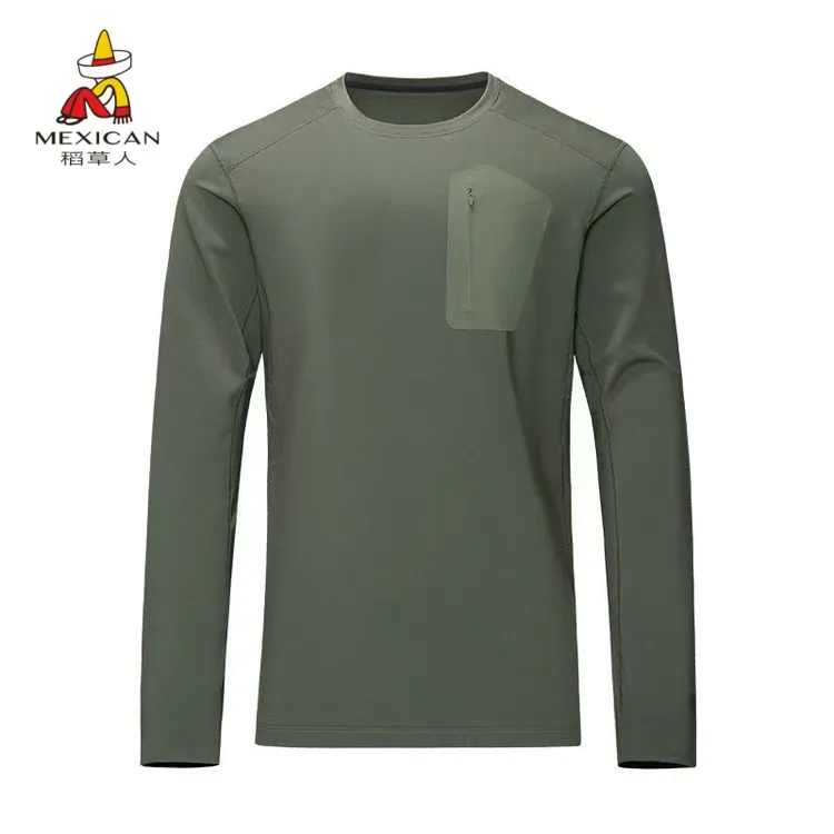 稻草人春秋弹力透气无痕男士长袖t恤户外运动防水防风长袖打底衫