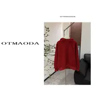 【南瓜定制】N2279-ds新款红色上衣纯色好看设计师款毛衣针织连帽女