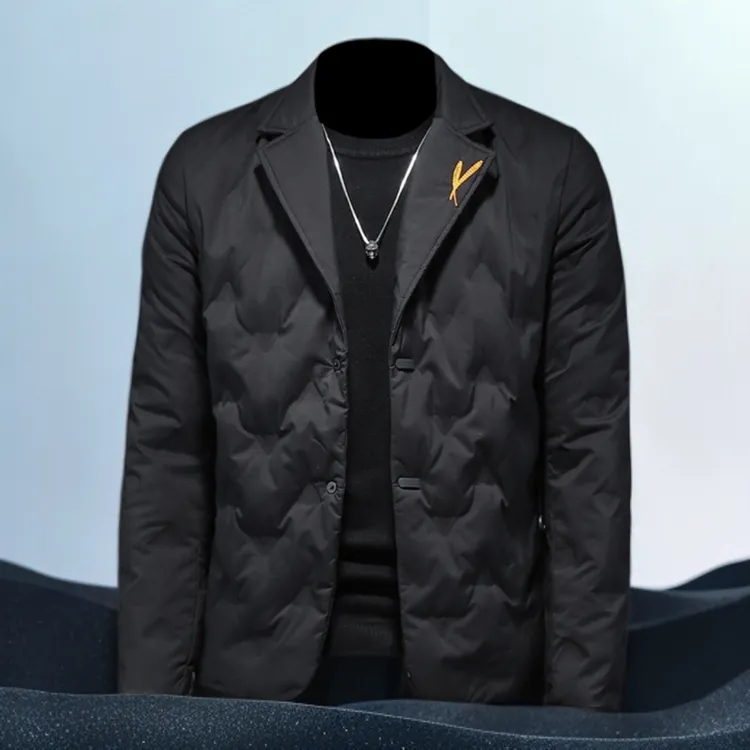 巴赛娜缇时尚休闲西装领羽绒服男冬季新款潮流修身刺绣保暖外套潮
