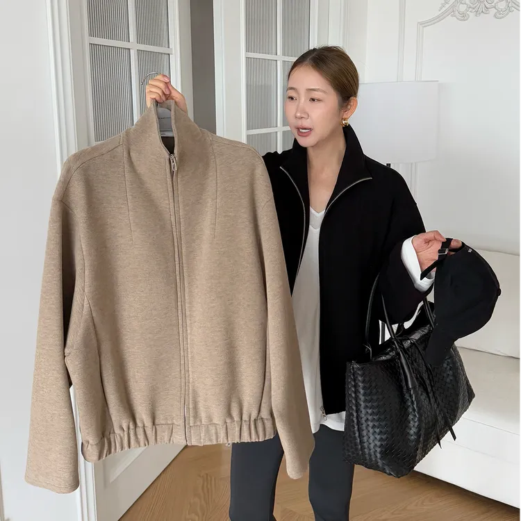 widelia陈姬儿秋冬高品质立领拉链毛呢外套宽松百搭长袖上衣8153