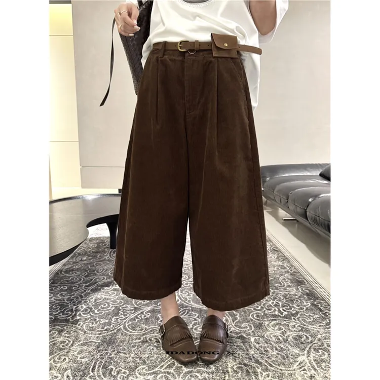 2025秋款复古显瘦灯芯绒八分裤女百搭直筒休闲裤宽松慵懒阔腿裤