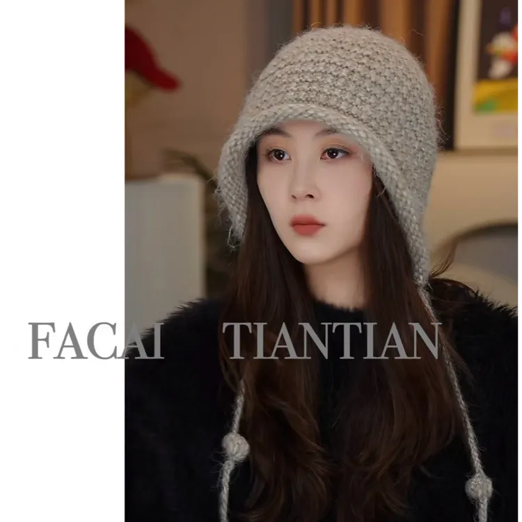 高定手工绵羊毛流苏帽冬季保暖护耳帽大头围显脸小包头帽帽子上班