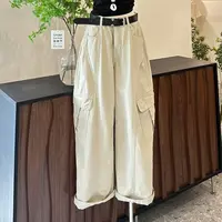 【漫步巴厘岛】设计感调性高腰显瘦百搭弯刀工装裤-3566