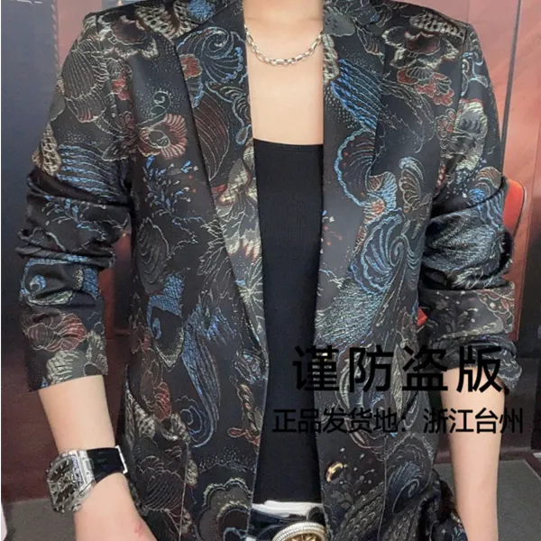 【双蝉男装】新款秋季时尚个性潮流休闲修身单件男士长袖西服